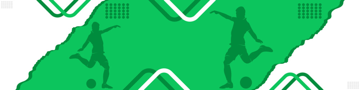 Green Soccer Banner with Football Player Silhouettes. Creative sport concept. Art vector graphic for brochures, flyers, presentations, logo, print, web