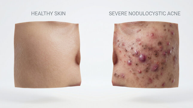 Severe nodulocystic acne comparison with cystic lesions scars and blackheads