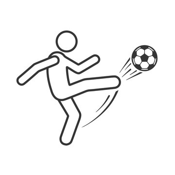 サッカーボールを蹴る人物のラインアイコン