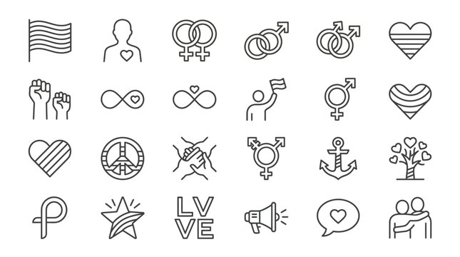 Lgbtq pride symbols set diverse icons of love equality and inclusion