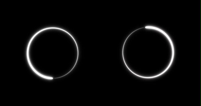 Two glowing white loading circles animating on Transparent background, seamless loop progress, animation loading bar.