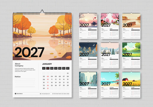 2027 Wall Calendar Template with Creative Seasonal Photo