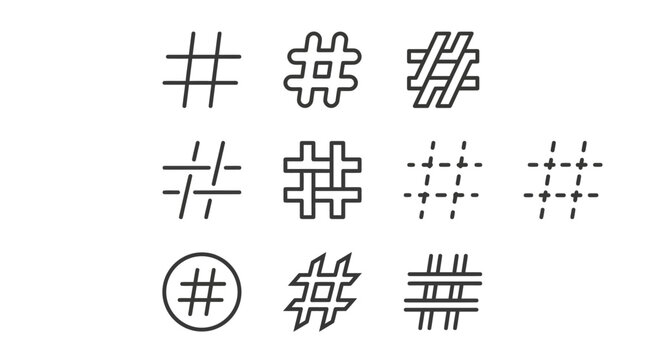 Collection of hashtag symbols in various styles and designs