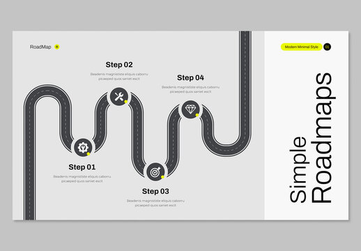 Minimal Road Infographic Template with 4 Steps for Business Roadmap Timeline
