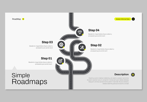 Modern Business Roadmap Infographic Design with Curvy Route and Milestone Steps