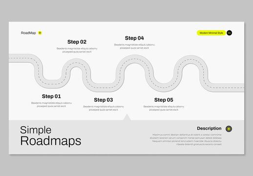 Modern Roadmap Infographic Template with 5 steps for Business Milestone Presentation, Minimal Vector Style