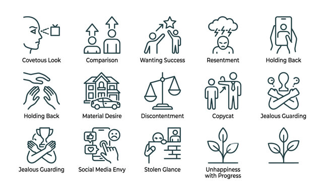 Conceptual icons illustrating emotions desires and social behaviors