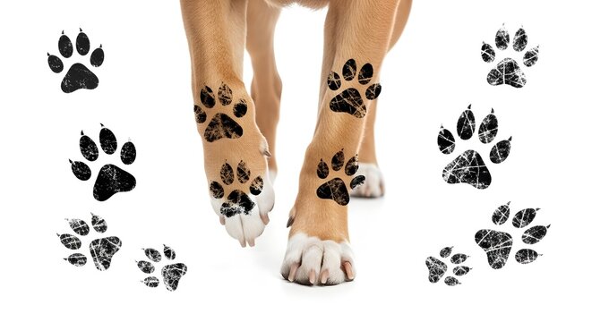 Dog Paw Prints on White Surface with Legs.