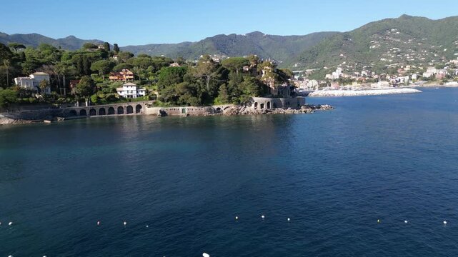 Italy, Genoa - Rapallo is a city on the eastern Liguria Riviera with a bay and a port for boats - a tourist attraction near Portfino and the Cinque Terre - summer destination for holidays
