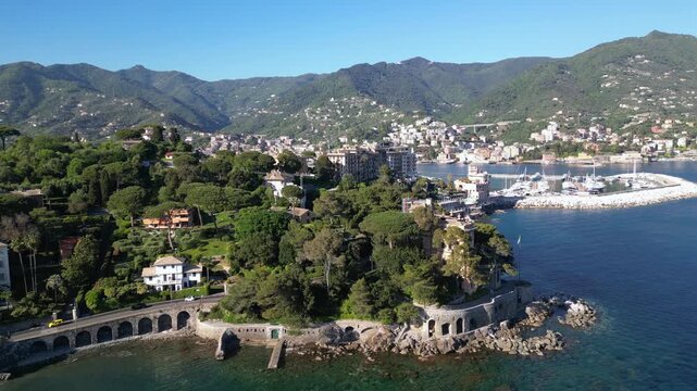Italy, Genoa - Rapallo is a city on the eastern Liguria Riviera with a bay and a port for boats - a tourist attraction near Portfino and the Cinque Terre - summer destination for holidays
