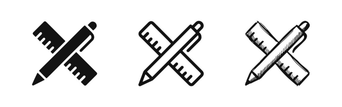 Stationery Tools Ruler and Pen Icons for Design and Education