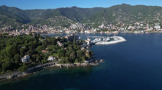 Italy, Genoa - Rapallo is a city on the eastern Liguria Riviera with a bay and a port for boats - a tourist attraction near Portfino and the Cinque Terre - summer destination for holidays
