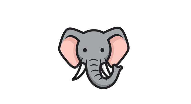 Cute elephant head cartoon icon on white background.