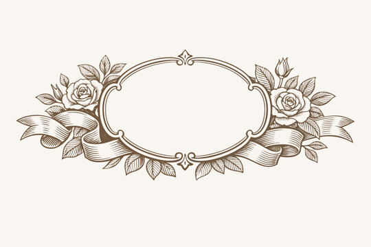 Elegant Vintage Wedding Monogram Frame with Floral Ribbon Engraving Design Simple Flat Vector Illustration for Marriage Invitations Greeting Cards Anniversary Branding and Luxury Stationery