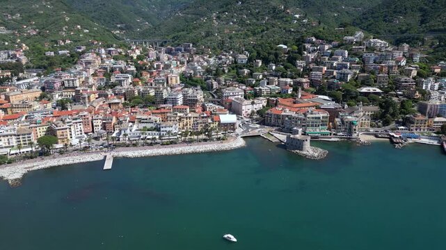 Italy, Genoa - Rapallo is a city on the eastern Liguria Riviera with a bay and a port for boats - a tourist attraction near Portfino and the Cinque Terre - summer destination for holidays
