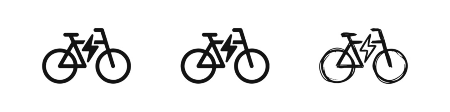 Electric Bicycle Icon Set - E-bike and Sustainable Transport Eco Symbols