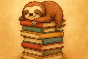 Fototapeta premium Adorable sloth atop books