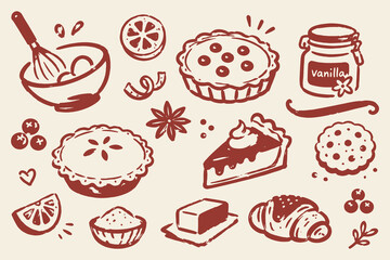 Baking Dessert Set Doodle Sketch Vector © Victoria