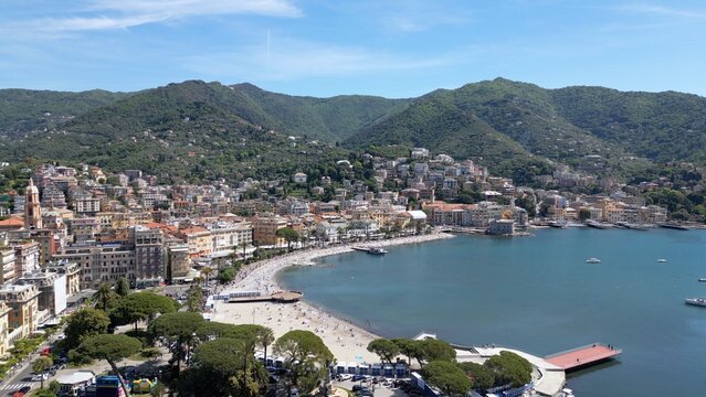 Italy, Genoa - Rapallo is a city on the eastern Liguria Riviera with a bay and a port for boats - a tourist attraction near Portfino and the Cinque Terre - summer destination for holidays
