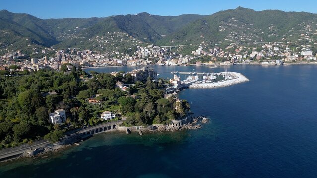 Italy, Genoa - Rapallo is a city on the eastern Liguria Riviera with a bay and a port for boats - a tourist attraction near Portfino and the Cinque Terre - summer destination for holidays
