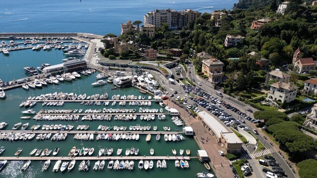 Italy, Genoa - Rapallo is a city on the eastern Liguria Riviera with a bay and a port for boats - a tourist attraction near Portfino and the Cinque Terre - summer destination for holidays
