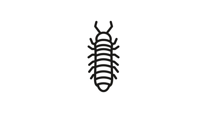 Black and white centipede line art insect icon.