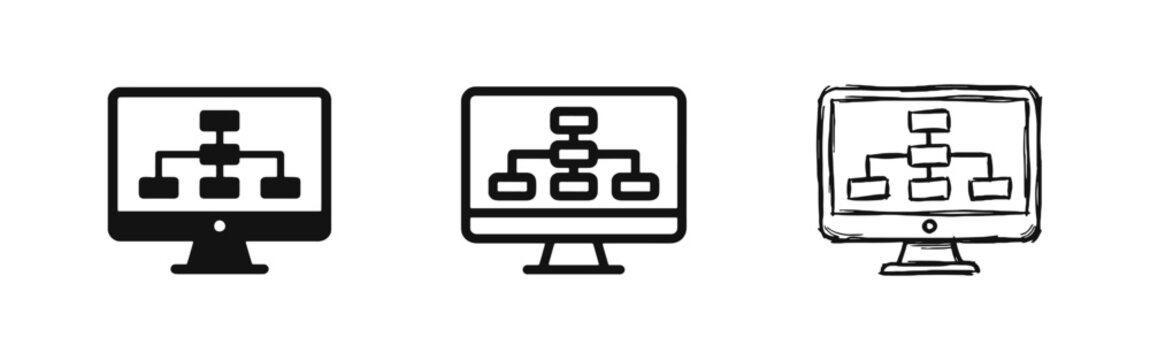 Website Sitemap and Organization Icon Set - Glyph, Outline, and Hand-Drawn Styles