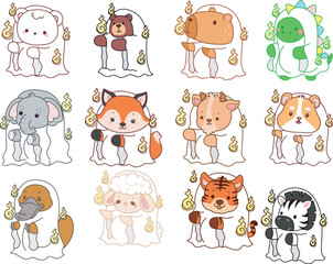 Fototapeta premium Cute wild animal elements icon. Fluffy pet stickers. Animals 