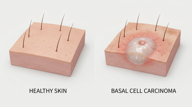 Basal Cell Carcinoma Pathology Versus Healthy Skin Structure