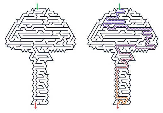 Outline maze mushroom with triangular grid pattern, logic puzzle
