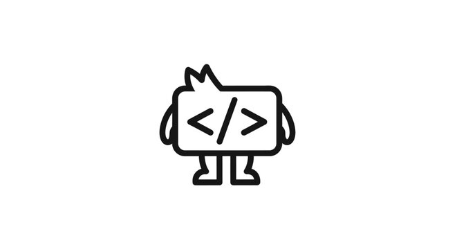 Cartoon character holding coding brackets symbol icon