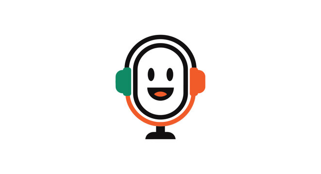 Creative podcast logo featuring microphone and smiling face.