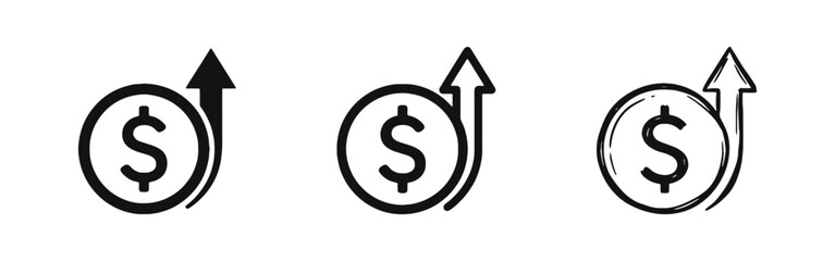 Fototapeta premium Financial growth icon with dollar coin and upward arrow, profit increase concept.