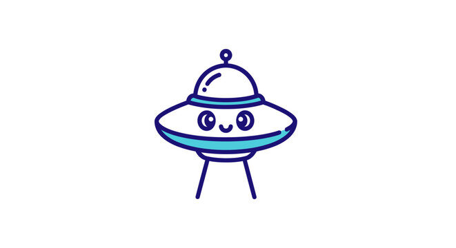 Cute purple UFO spaceship character with smiling face.