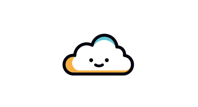 Cute smiling cloud cartoon icon isolated on white background.