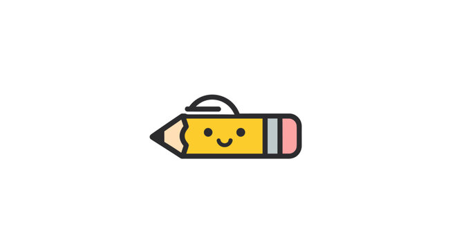 Cute yellow pencil character in horizontal position.