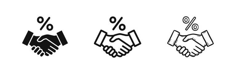 Fototapeta premium Handshake with Percentage Business Deal and Discount Icon Set