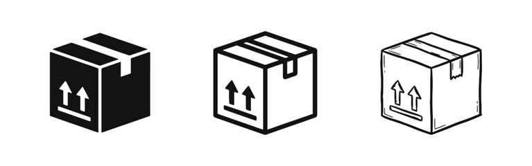 Shipping Package Box and Logistics Delivery Icon Set © drawing lines