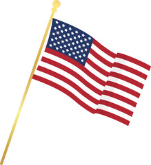Fototapeta premium American Flag Illustration With Waving USA Flag On Gold Flagpole For Independence Day Designs