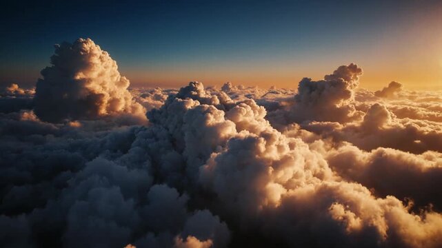 Nuvens din&acirc;micas ao p&ocirc;r do sol acima do c&eacute;u com fundo de timelapse de n&eacute;voa m&iacute;stica.