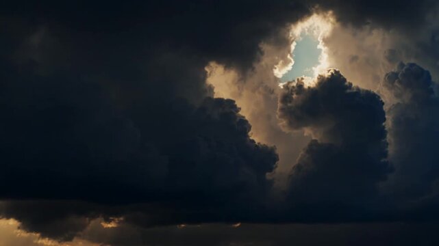 Nuvens din&acirc;micas ao p&ocirc;r do sol acima do c&eacute;u com fundo de timelapse de n&eacute;voa m&iacute;stica.