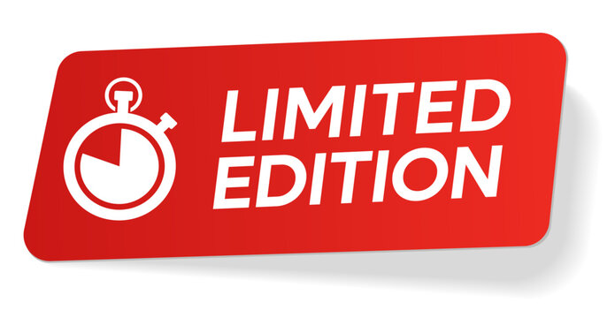 Modern limited edition promotion with stopwatch icon and urgency concept. Promotional sticker, retail label and limited badge in vector format, isolated on transparent background, customizable.