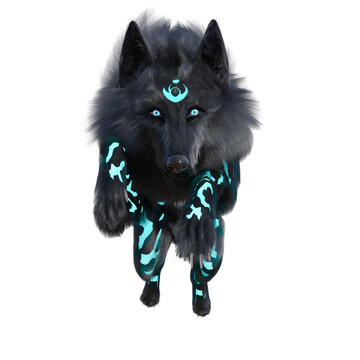 3D rendered illustration of a dark fantasy wolf isolated on a transparent background