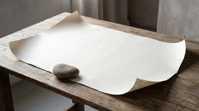 Blank textured paper with curled edges on wood