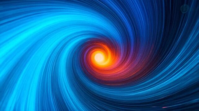 Colorful spiral vortex with blue purple and red light converging to bright center on dark background