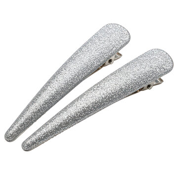 Sparkling silver hair barrettes with gems isolated on transparent background