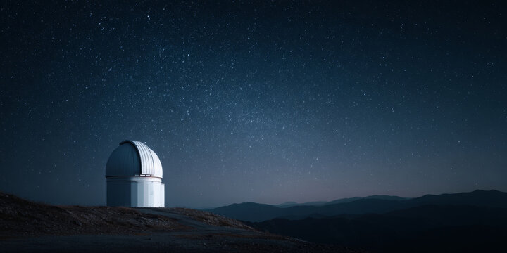 Astronomical observatory under starry night sky