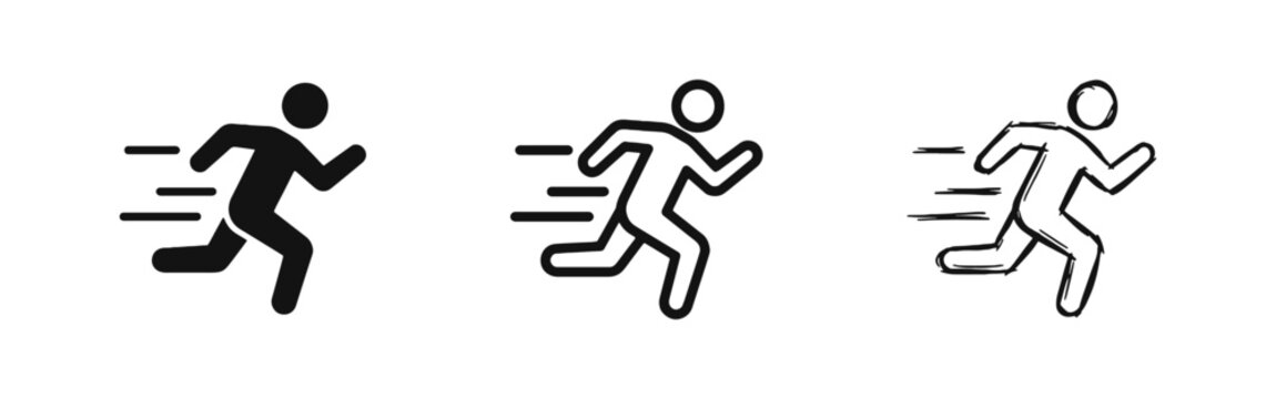 Running Person Icon Set Representing Speed Fast Delivery and Fitness