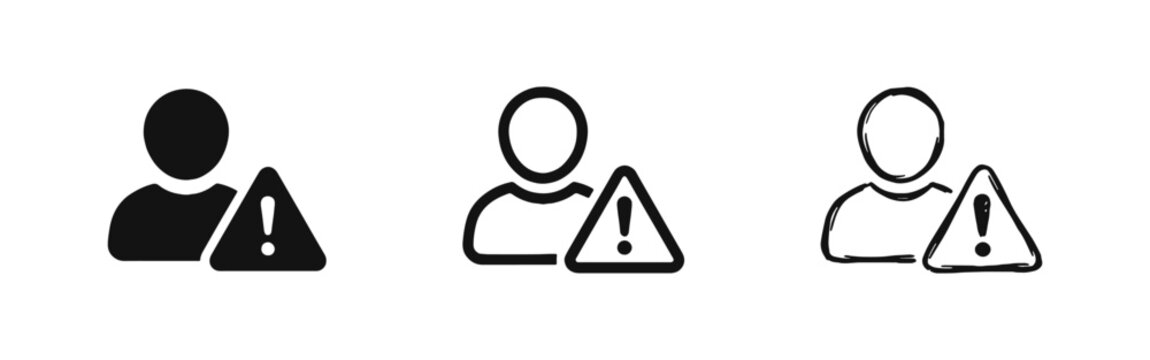 User account alert and warning icon set for profile errors, security notifications, and help.