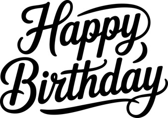 Obraz premium Happy Birthday typography design with clean black script calligraphy lettering isolated on white background